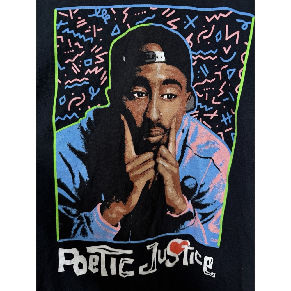 Tupac Poetic Justice Graphic Tee Men's Medium Black 2Pac Rap Hip Hop Shirt - Picture 2 of 4